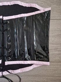 BNWT Vintage Ann Summers Insinuate Black/Pink PVC Corset Top Size Medium 14-16 
