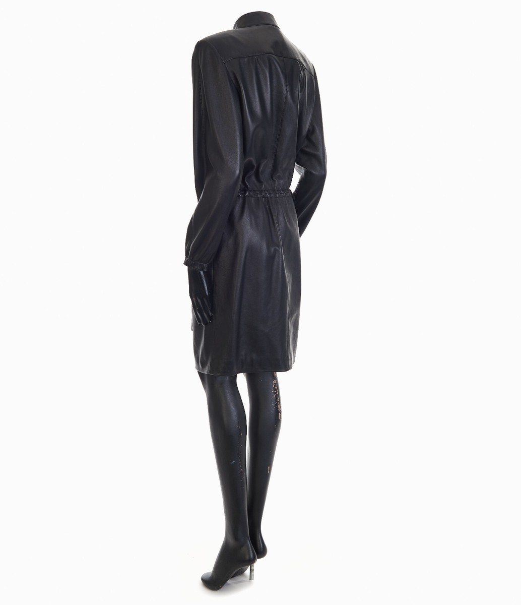 SAINT LAURENT 5990$ Black Drawstring Zip-Front Leather Shirt