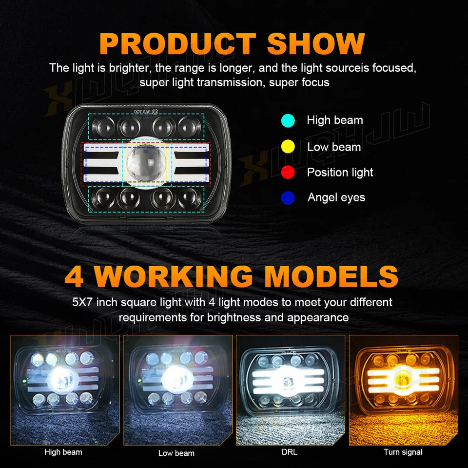 5x7" 7x6" LED Headlight Hi/Lo Sealed Beam DRL For Ford F600/700/800 FT900 F 100 - Изображение 3 из 4