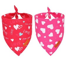 Valentine Dog Bandana Red Pink Love Heart Design Reversible Pet Scarf Triangl...