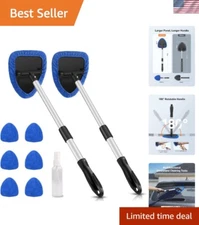 Auto Glass Cleaning Essentials - 8 Microfiber Pads & Detachable Handle Included