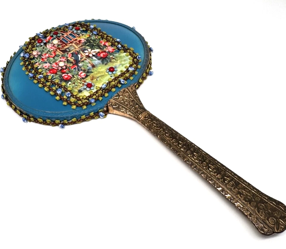 Espelho de mão antigo com cristal por Michal Negrin lindo espelho #39# - Imagem 4 de 4