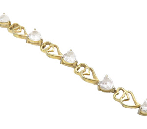 Authentic 925 Sterling Silver White Topaz Love Heart Gold Plated Chain Bracelet BT5902