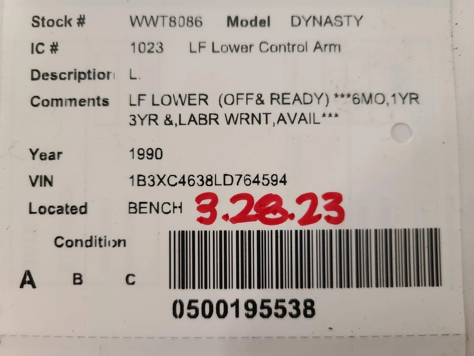 Brazo de control inferior inferior delantero izquierdo usado delantero se adapta a: Dodge Dynasty 1990 delantero izquierdo Foto 3 de 4