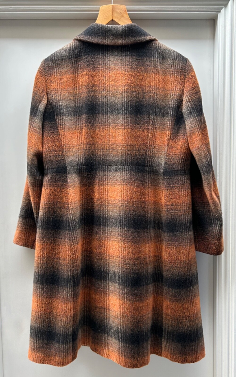 Women's DAKS Ochre/Black Virgin Wool Check Double Breasted Coat Size 12 image 3