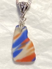 Rare Multi Color Genuine Sea Tumbled Art Sea Glass 925 Silver Pendant Chain