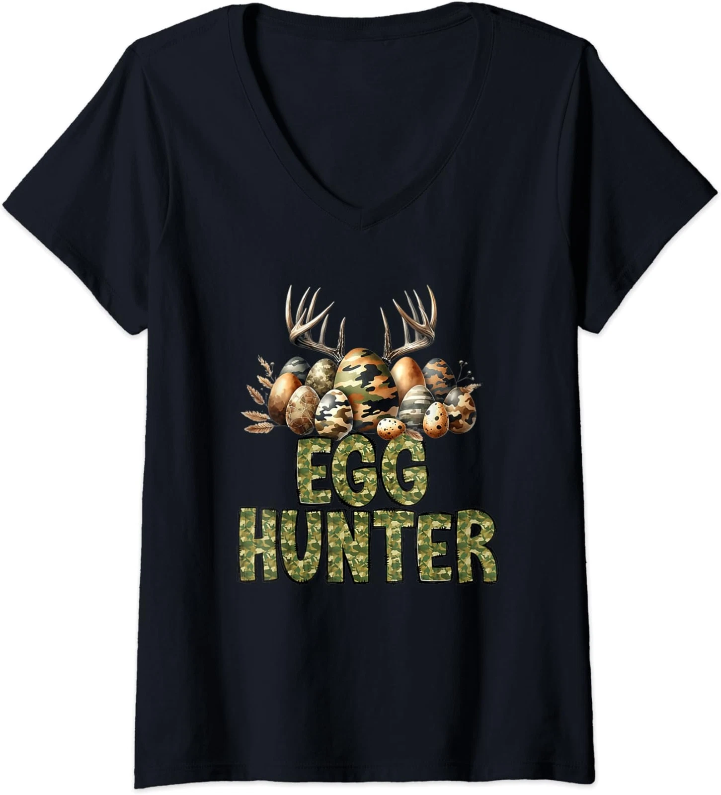 Easter Egg Hunter Camo Funny Deer Ladies Tee