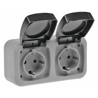 Feuchtraum Doppel-Steckdose, IP44 250V~/ 16A, Grau