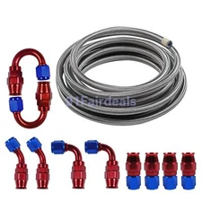 AN6 6-AN Stainless Steel PTFE Fuel Line 16FT 10 Fittings Hose Kit E85 Silver