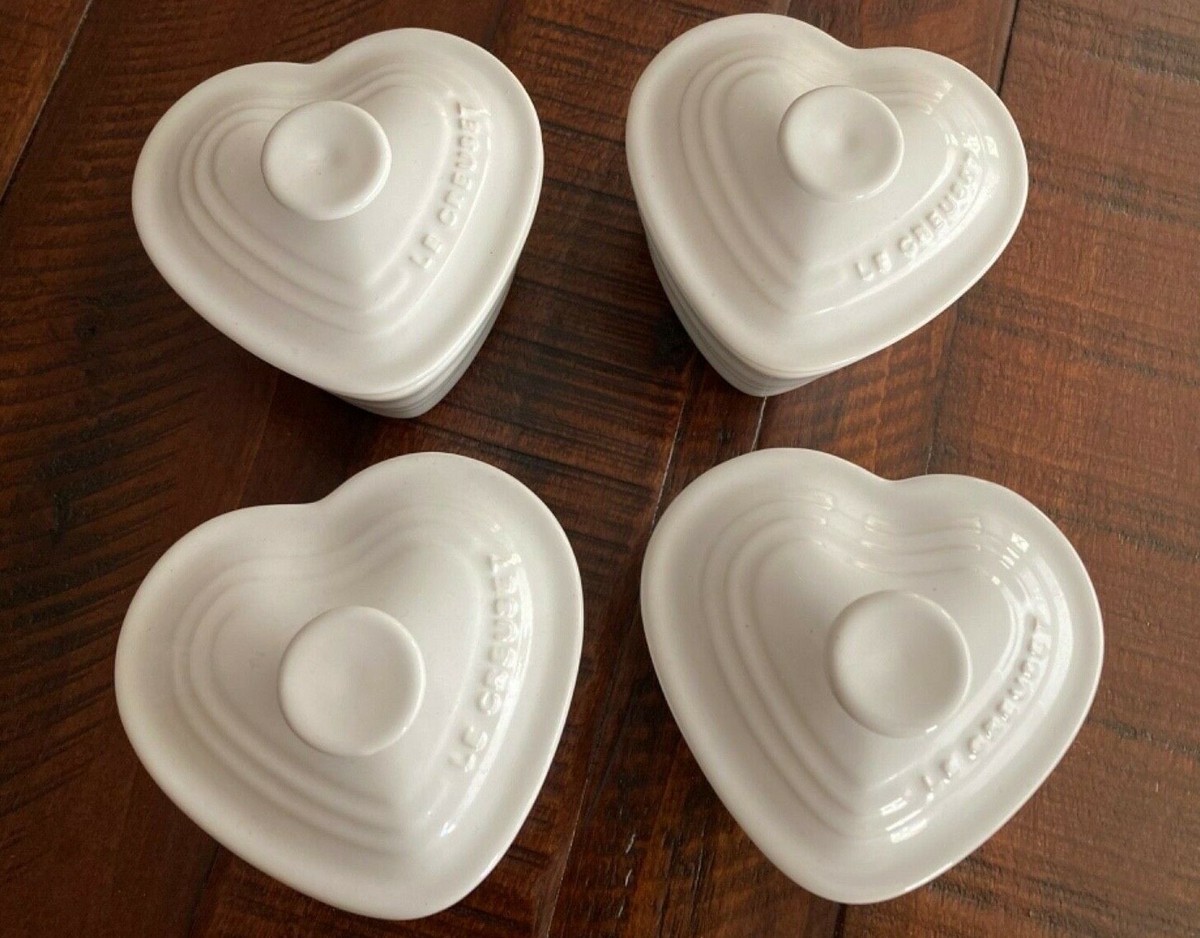 Le Creuset Heart Shaped Ramekin with Lid Stoneware 8 oz White