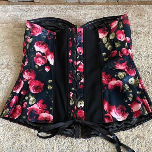Torrid Corset Bodice Lingerie Faux Leather Lace Up Back Rose Floral Pattern: 0 - Picture 7 of 10