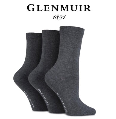 Glenmuir Damen Bambus Socken uni weich atmungsaktiv 4-8 verschiedene Farben - 3 Paar