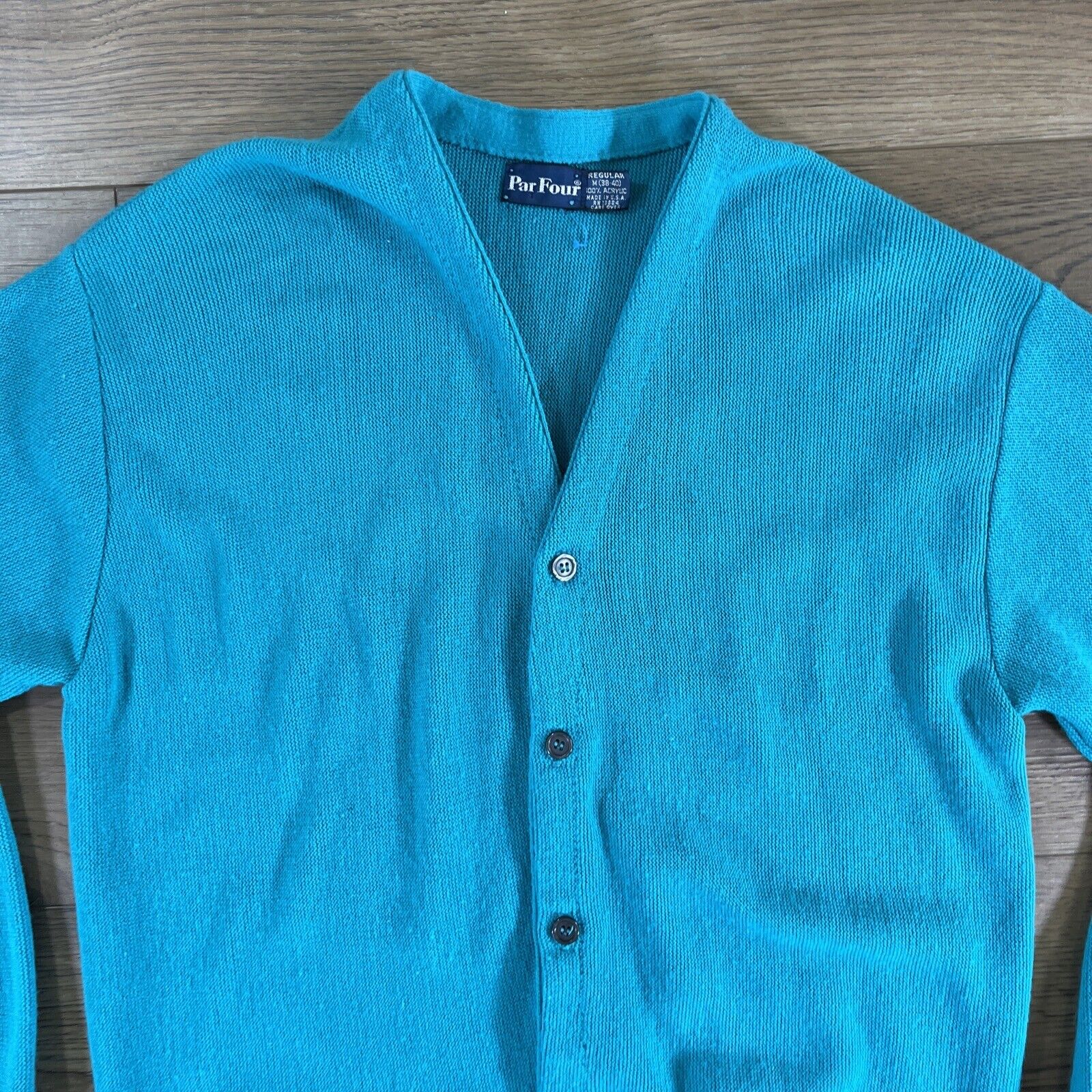 Vintage 70’s 80’s Acrylic Cardigan Teal Men’s Mad… - image 4