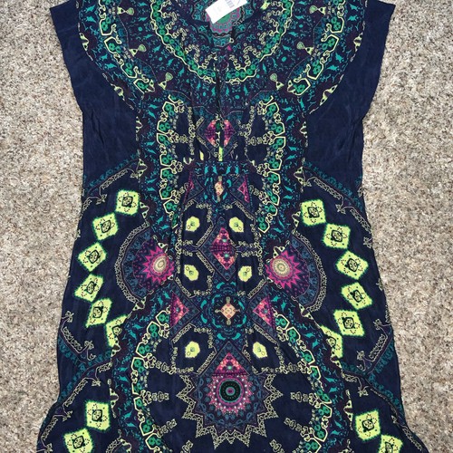 Maeve Dress Women’s Extra Small Petite Blue Geometric Knee Length 100% Silk NEW - Picture 4 of 17