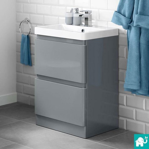 Modern Bathroom Vanity Unit Basin Sink Unit 2 Drawer Storage Cabinet Furniture - Picture 7 of 29