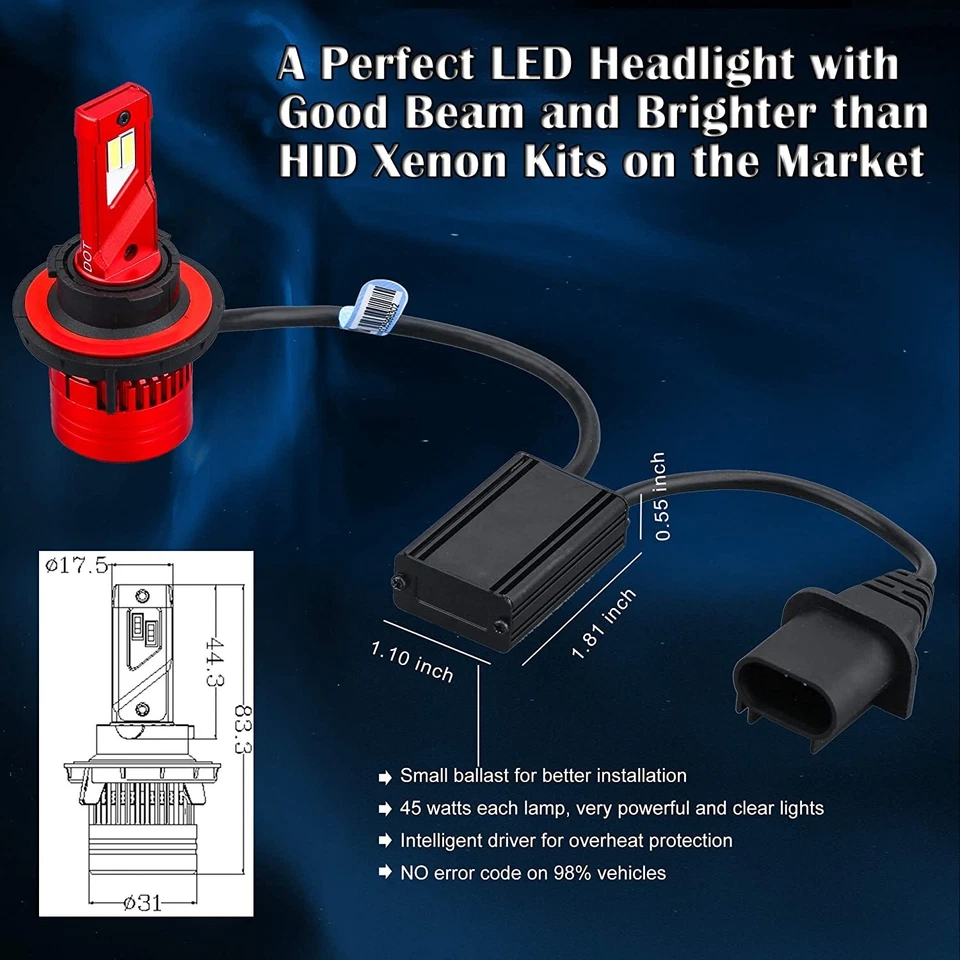 Faro Allá Lighting LED H13 qué tan bajo haz bombilla repuesto actualización vs Foto 3 de 3
