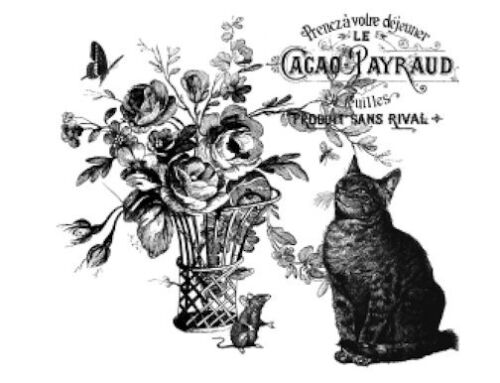 Vintage French Advertising Labels Furniture Transfers Cat Roses Decals MIS652 - Afbeelding 1 van 3