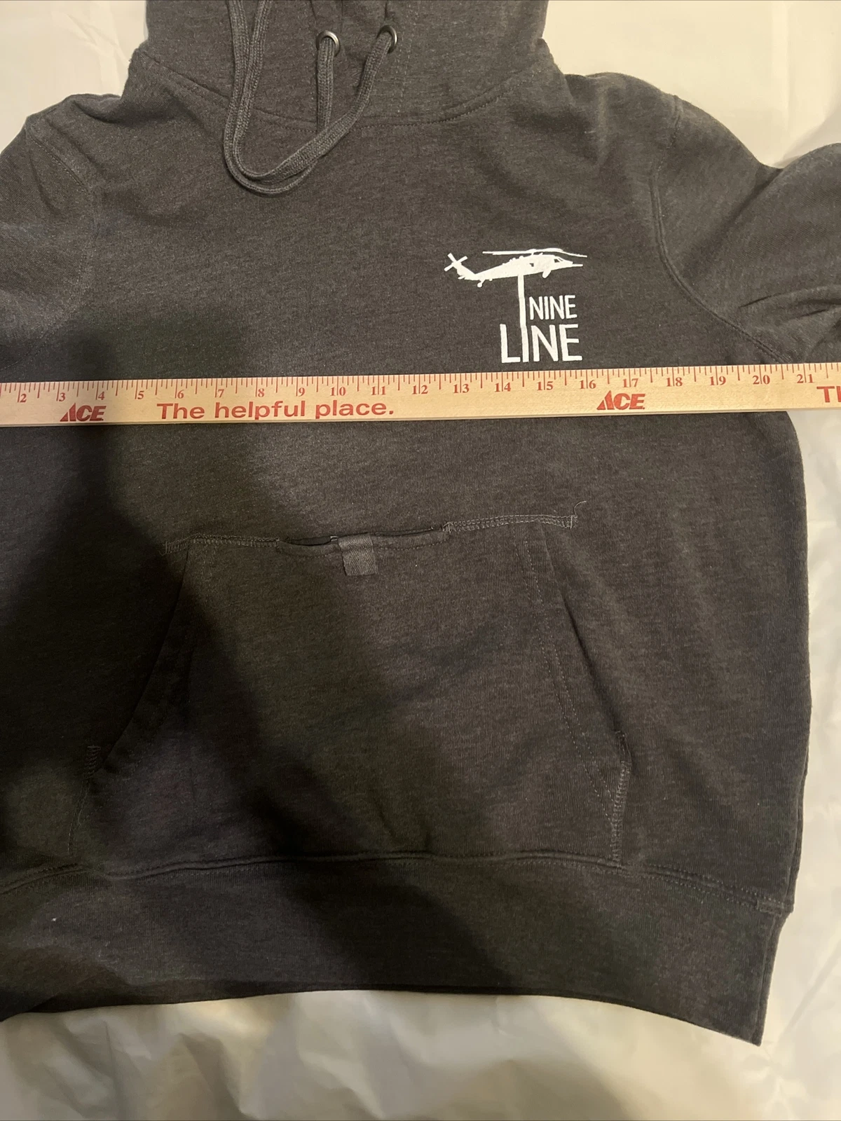 VETEMENTS Felpa con cappuccio Nineline uomo taglia M grigio koozie tasca bandiera USA logo posteriore maniche a pollice