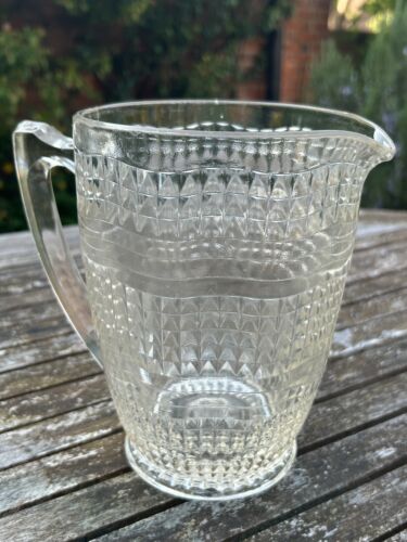 VINTAGE 1930s ART DECO geometric pattern clear glass jug lemonade water 1 litre - Picture 3 of 13