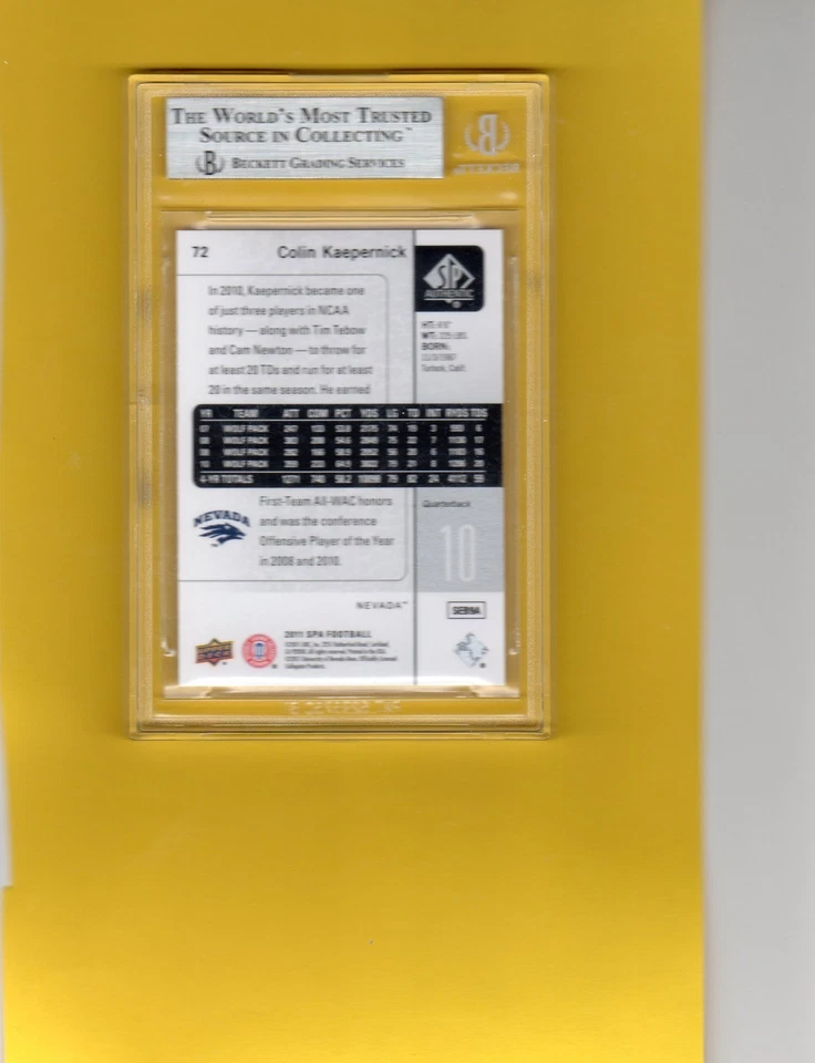 2011 SP AUTHENTIC COLIN KAEPERNICK #72 BGS 9 MINT - Image 2 of 2