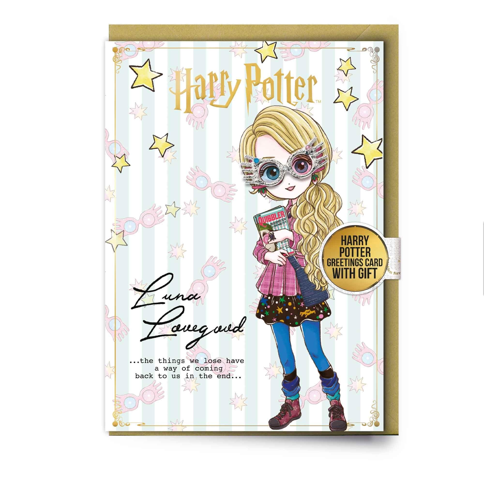 Harry Potter - Luna Lovegood Character Greetings Card with Pin badge NUOVO