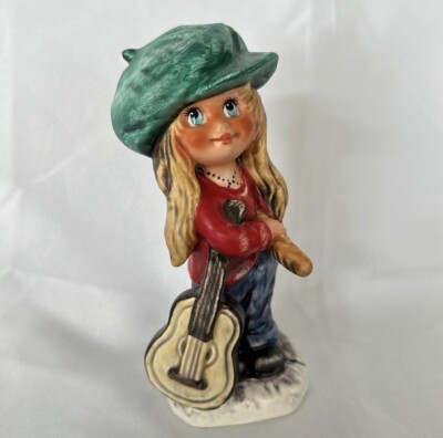 GOEBEL Figurine CHILDREN OF PARIS Michel T. SIGNED Boho Hippie Girl w Guitar