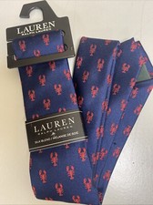 LAUREN Ralph Lauren Boys Silk Blend Neck Tie Navy with Red Lobsters NWT