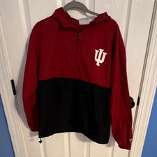 Champion Indiana Hoosiers Hooded Half-Zip Windbreaker Jacket Red/Black M