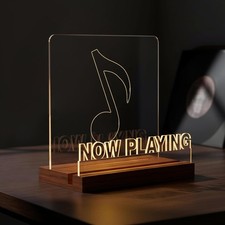 Now Playing Vinyl Record Stand, Wooden LED Vinyl Album Display Storage, Light Up