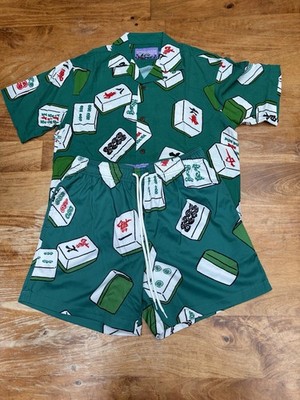 Wooji Matching Mahjong Swim Shorts Bathing Suit and Hawaiian Shirt Size XS