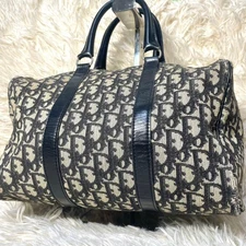 Christian Dior Trotter Oblique Boston Bag Canvas Leather Navy Unisex New