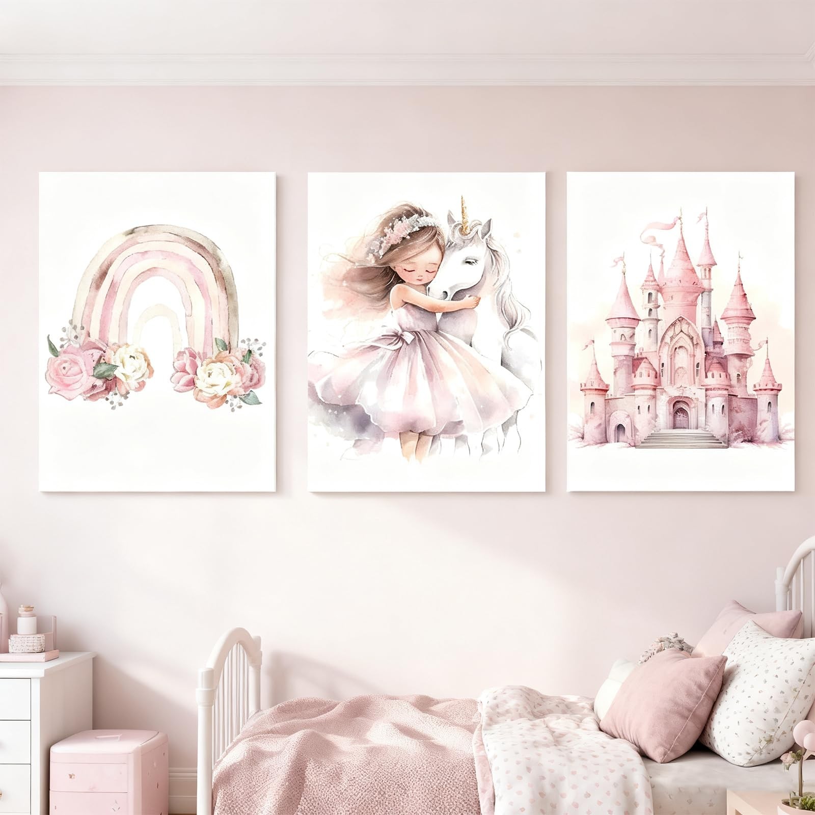 Affiches décoration chambre bébé fille lot de 3 posters muraux format 30x40cm papier mat