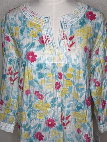 Alfred Dunner Damen-Tunika rosa blau weiß Blumen bestickt Top Größe 16 neu mit Etikett - Bild 5 von 8