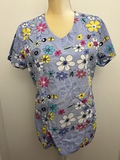 Zoe Chloe Scrub Uniform Top Size Medium Butterflies Floral Nurse Medical Vet