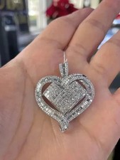 3Ct Round Cut Lab-Created Diamond Heart Pendant 14K White Gold Plated Free Chain