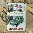 VINTAGE 1945 MOBILGAS WILLYS JEEP MOTOR OIL 8X12 INCHES PORCELAIN ENAMEL SIGN