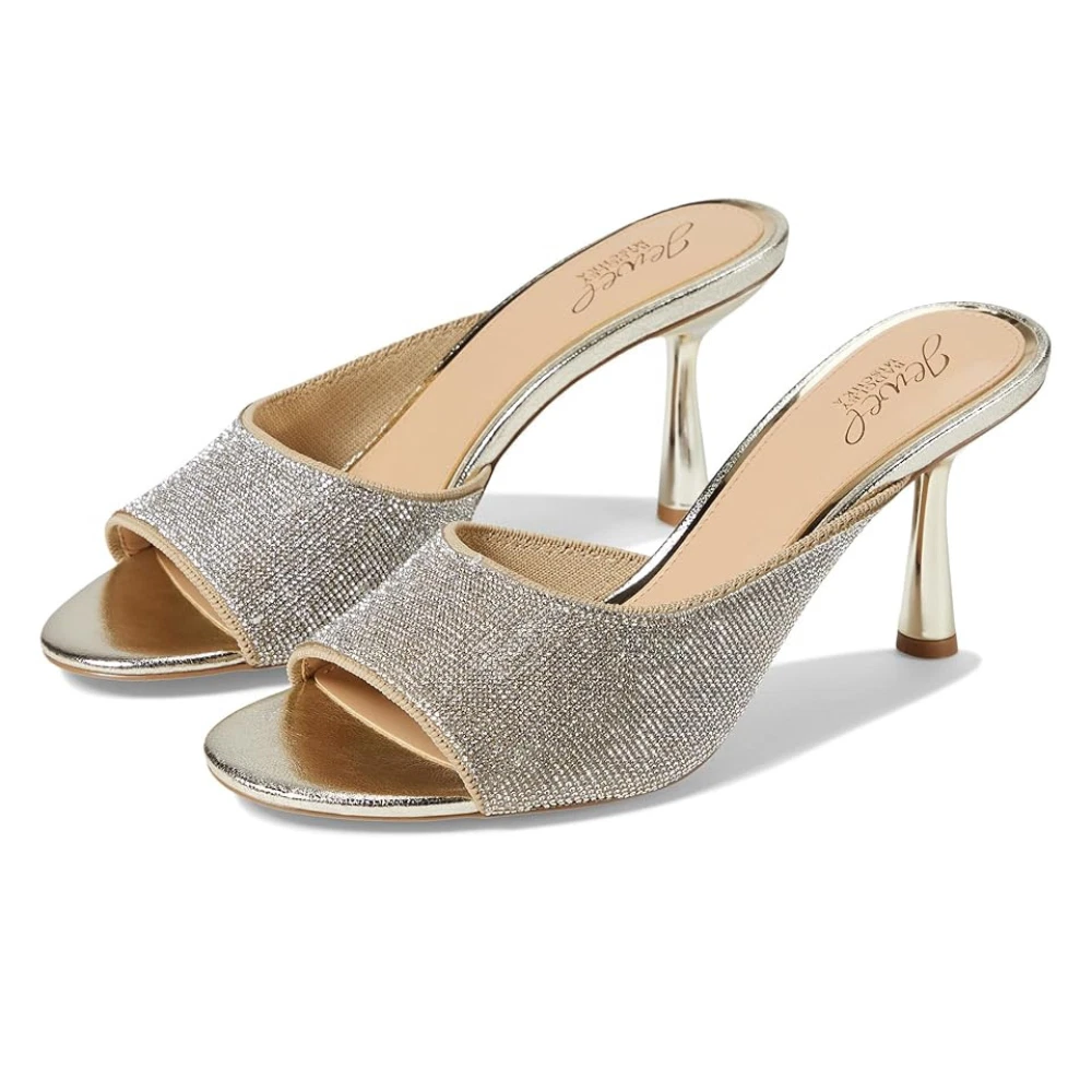 Jewel Badgley Mischka Haya JW5005 Sandals Women's 8 Gold Peep Toe Mules TZP231