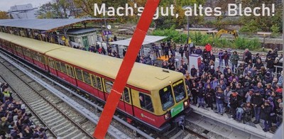 Neue Ansichtskarte mit letzter Fahrt der S-Bahn (Baureihe 485) Bhf. Schöneweide