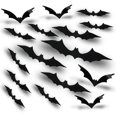 FEILIBAY 60 Pieces Halloween Bats Decoration, 4 Size 3D Multi Size, Black 