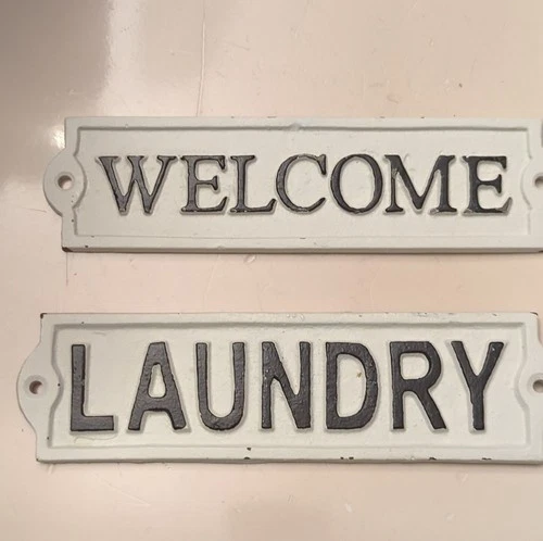 Vintage Tin Sign Laundry White Black Decorative Wall Plaque Utility Room