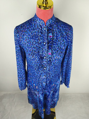 Kleid Vintage Gr. (S/36) blau silber Glitzerfäden midi retro dress Blusenkleid