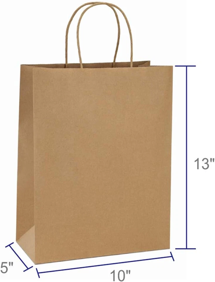 100 Bolsas Papel Kraft Marrón 10x5x13in con Asas para Regalo y Compras Foto 2 de 4
