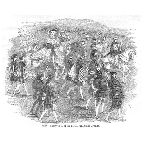 HENRY VIII at The Field of the Cloth of Gold - Antique Print 1845