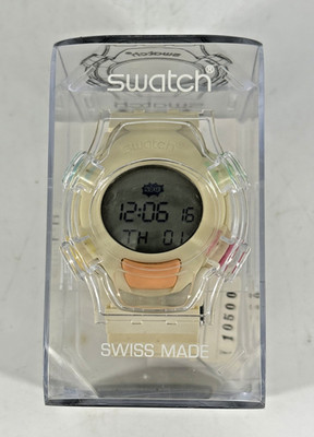 Swatch '98 Site Static .Beat Digital LCD Watch White Case Pastel Buttons SQW100