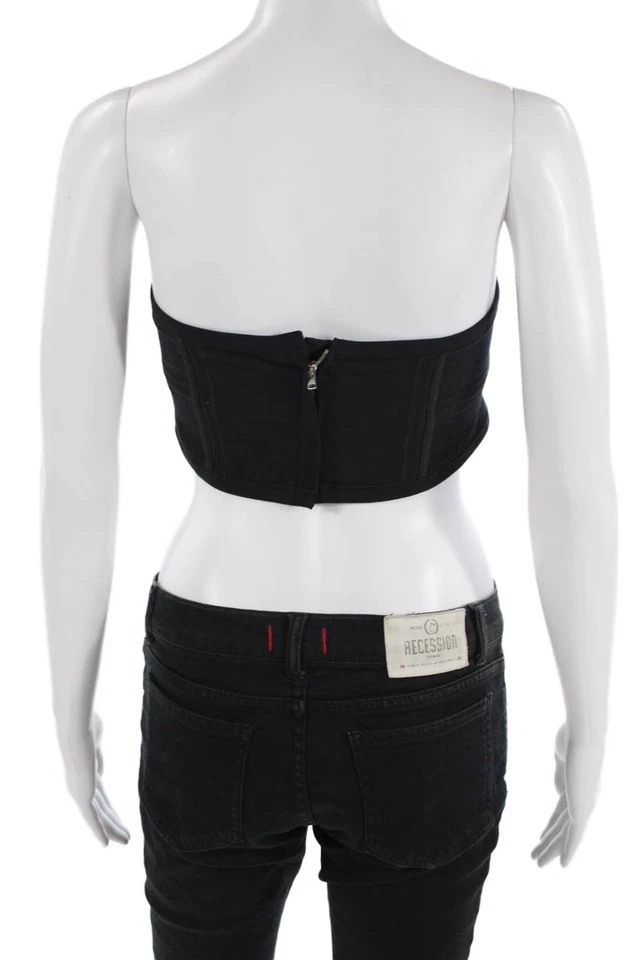 Isabel Marant Womens Cotton Lace Up Zip Back Strapless Crop Top Black Size 36 - Image 3 of 4