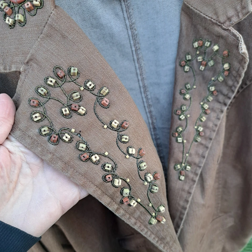 Y2K Vintage 3X Denim 24/7 Wood Beaded Blazer Brown Jacket Coat Women’s 24W - Image 4 of 4