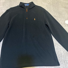 Polo Ralph Lauren Men  s Black Solid Knit Quarter-Zip Mock Neck Logo Sweater S