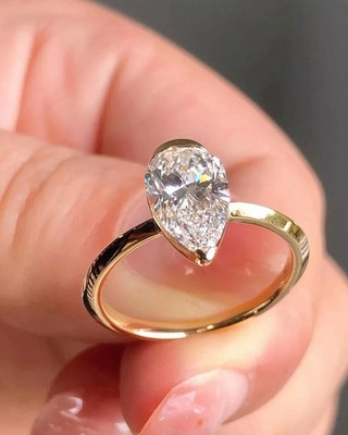 1.50Ct Pear Cut Moissanite Solitaire Engagement Ring 14K Yellow Gold Plated