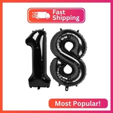 40 Inch Black Number 18 Balloons Foil Digital Helium Number Balloons