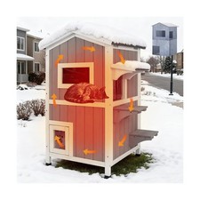 2-Story Insulated Warm Cat House, Weatherproof Cat Shelter with 2 Platforms, ...